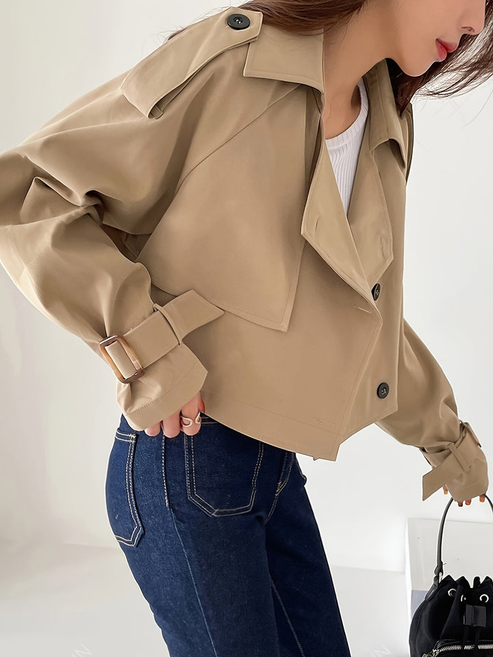 Evelyn - Trench-coat kaki stylé avec col à revers et fermeture à plumes chic pour femmes