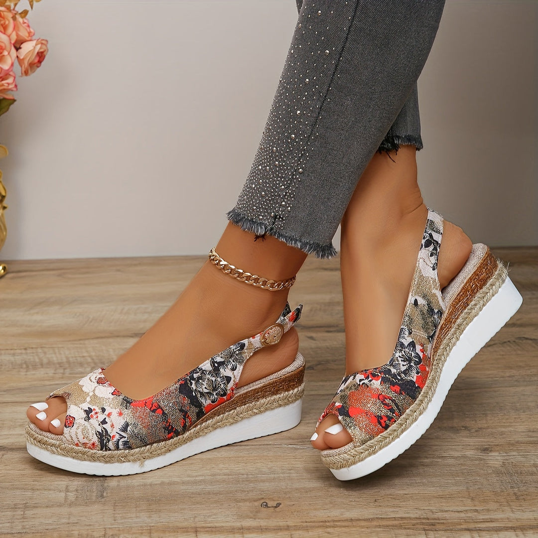 Flora - Stylish and comfortable wedge sandals with beautiful floral pattern for women