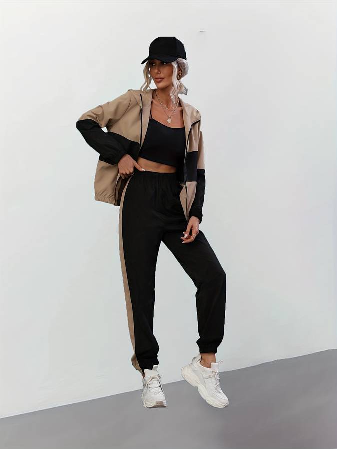 Sandra - Stylish Black Two-Piece Set with Zipper for Women