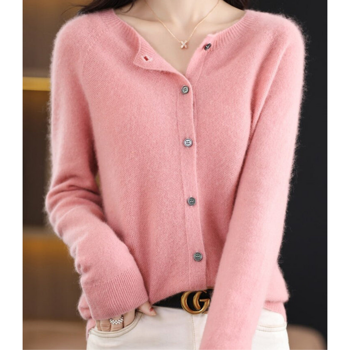 Luxurious Women's Cardigan Made of 100% Merino Wool with O-Neck and Cashmere Touch