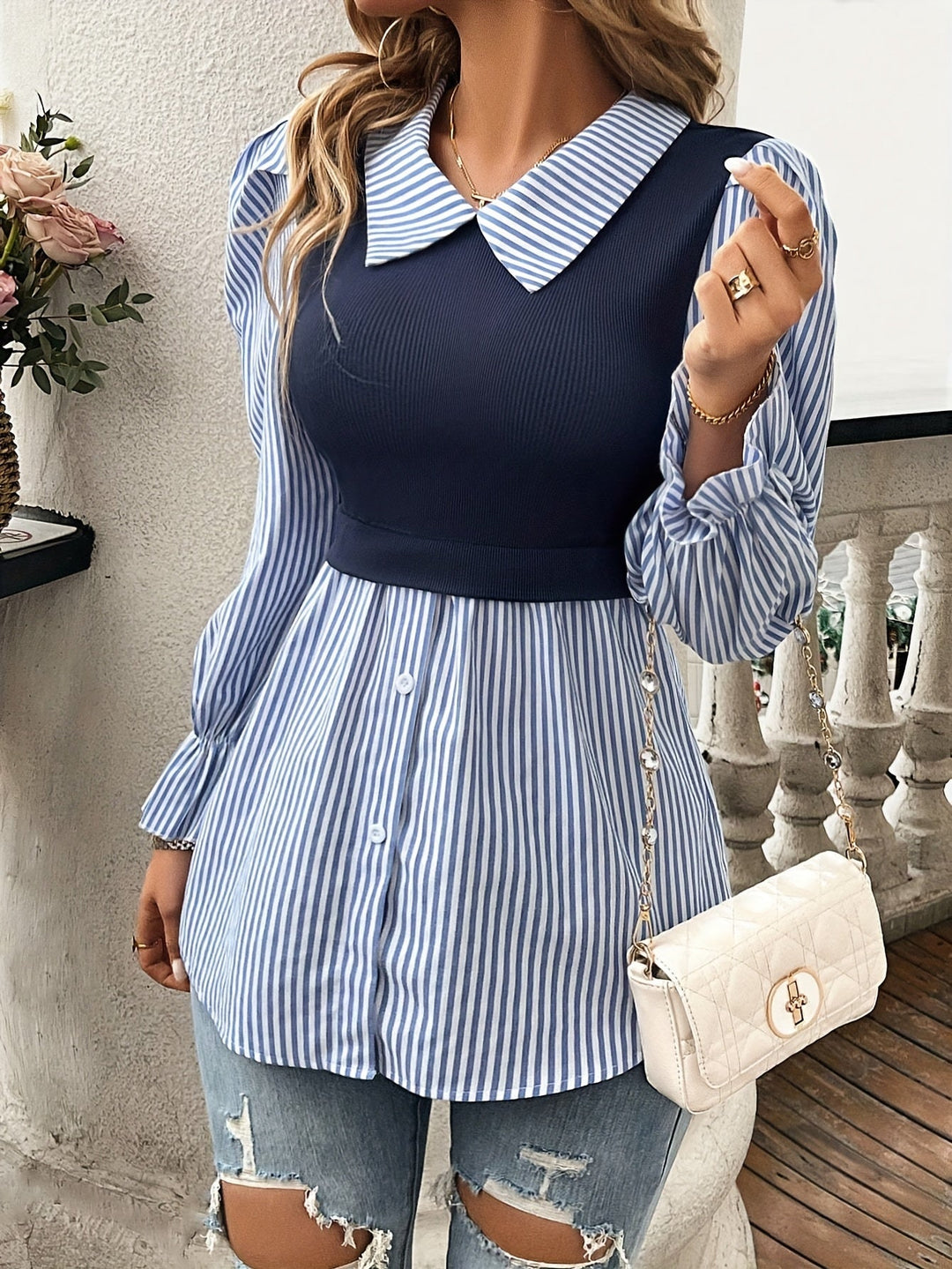 Olivia - Blouse rayée élégante pour femmes en mode printemps et automne stylée