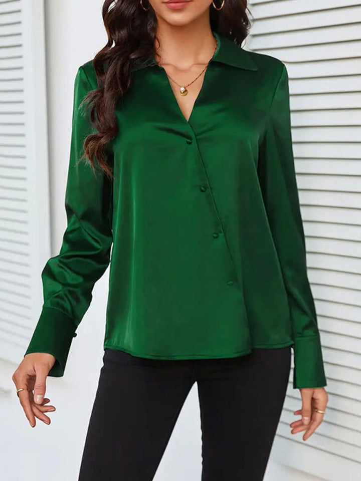 Nikki - Blouse élégante à manches longues vert foncé pour l'automne pour femmes