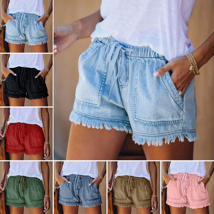 Liza - Elegant high-waisted denim shorts for summer for women