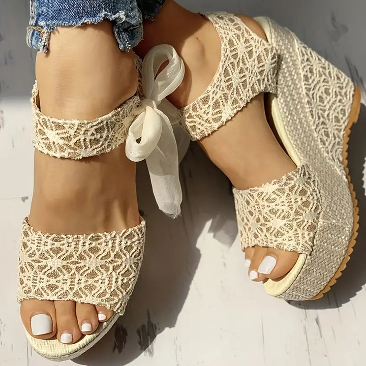 Helena - Stylish wedge heel sandals with delicate bow for the modern woman