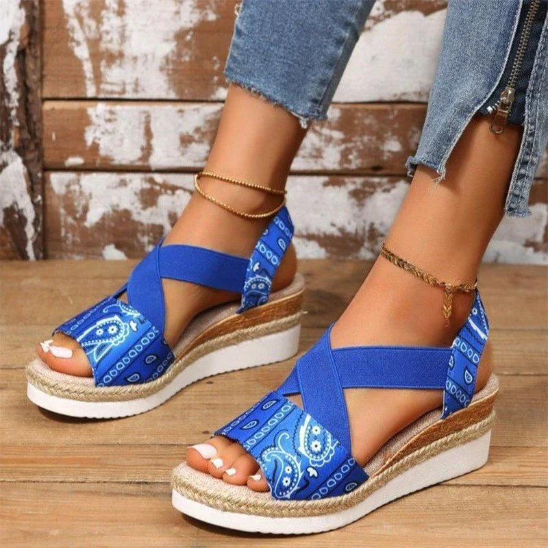 Elegant women's sandals with hemp rope wedge heel - Elsa Orthopaedic Comfort