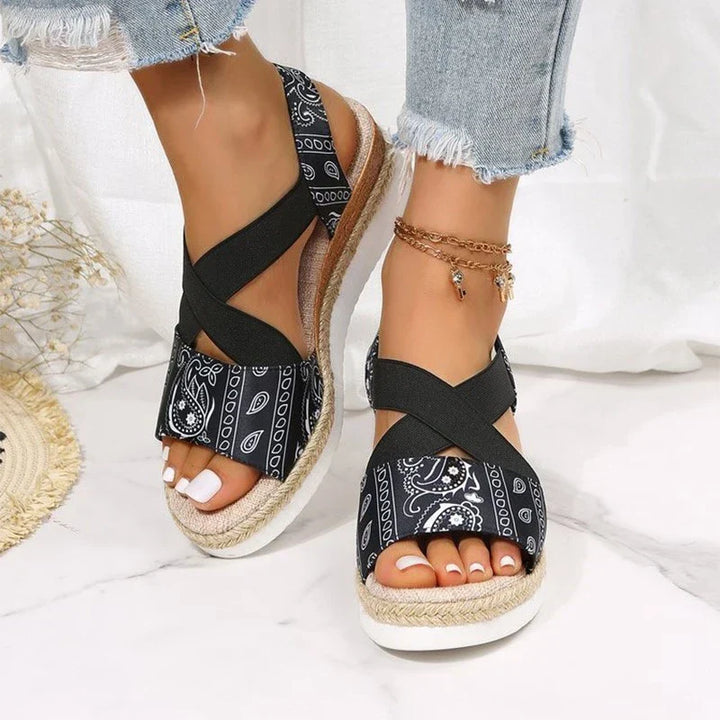 Elegant women's sandals with hemp rope wedge heel - Elsa Orthopaedic Comfort