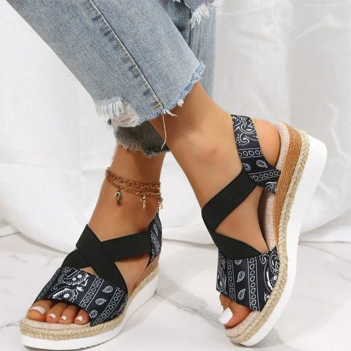 Elegant women's sandals with hemp rope wedge heel - Elsa Orthopaedic Comfort