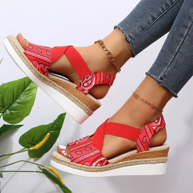 Elegant women's sandals with hemp rope wedge heel - Elsa Orthopaedic Comfort