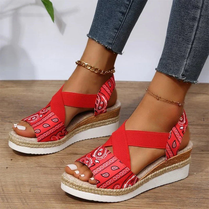 Elegant women's sandals with hemp rope wedge heel - Elsa Orthopaedic Comfort