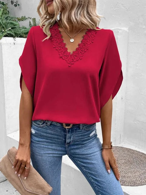 Ella - Stylish & cozy casual lace V-neck top for women