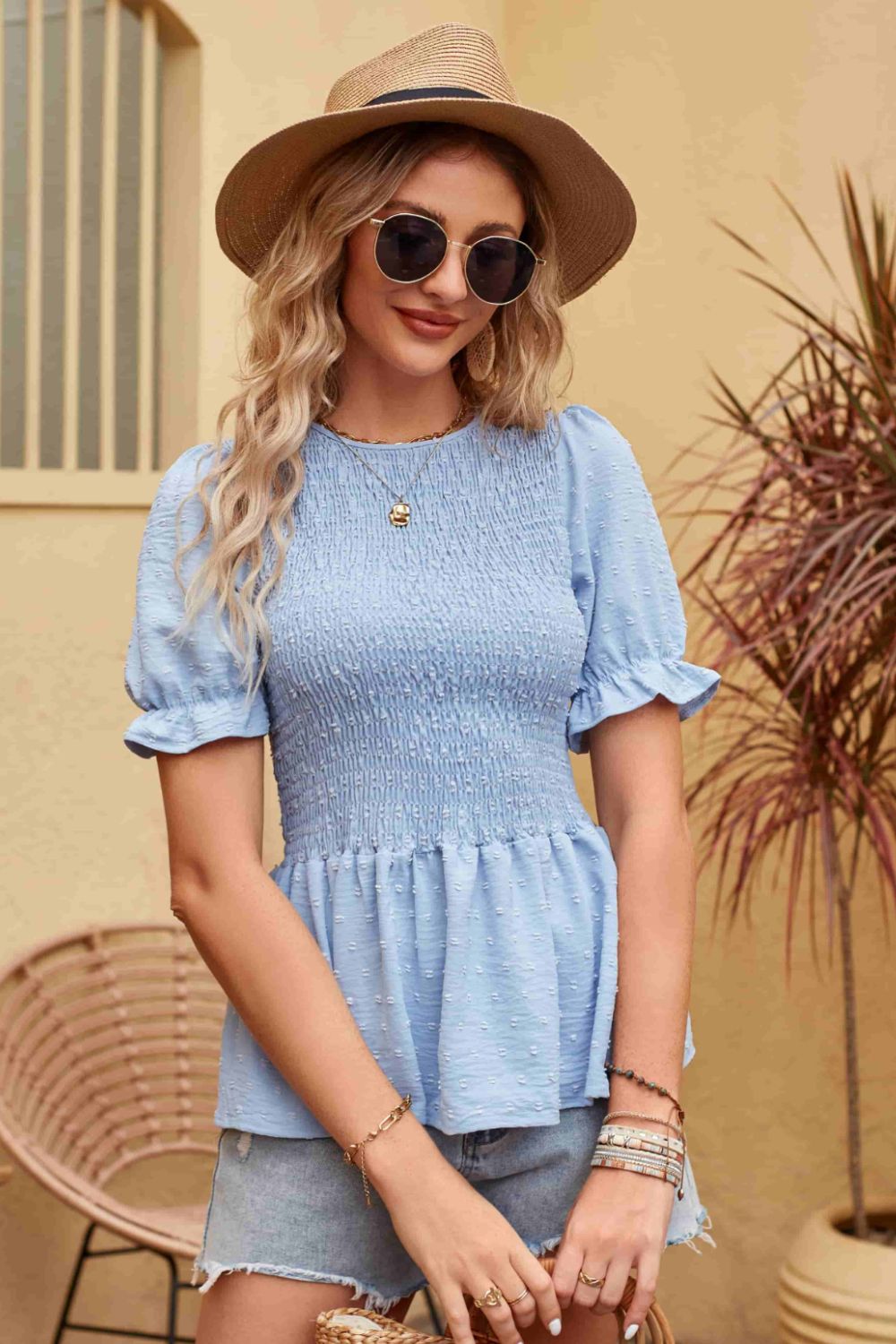 Rosa - Elegante kurzärmelige Bluse für Frauen