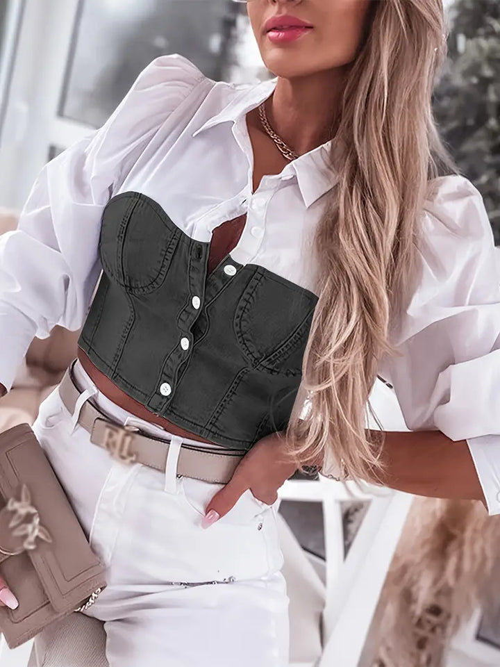 Mila - Top chic d'automne élégant inspiré du denim pour femmes