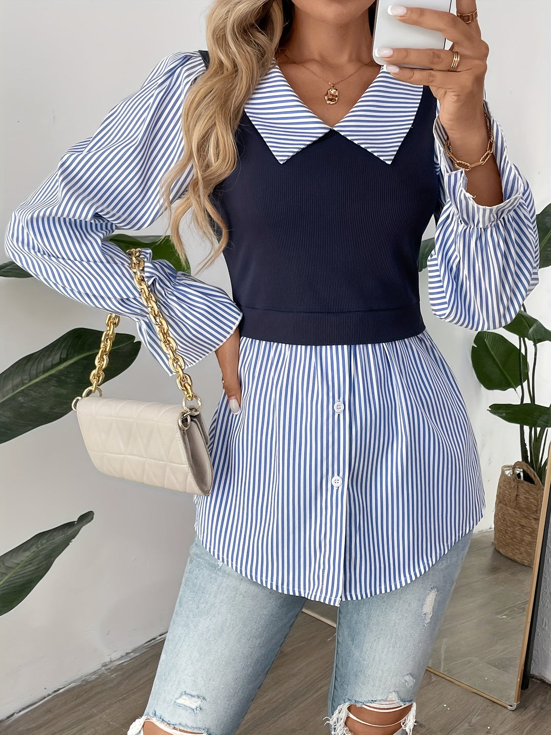 Olivia - Blouse rayée élégante pour femmes en mode printemps et automne stylée