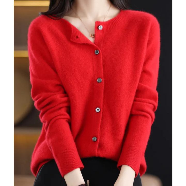 Luxurious Women's Cardigan Made of 100% Merino Wool with O-Neck and Cashmere Touch