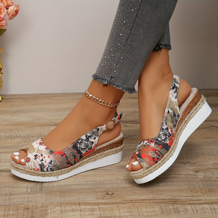 Flora - Stylish and comfortable wedge sandals with beautiful floral pattern for women