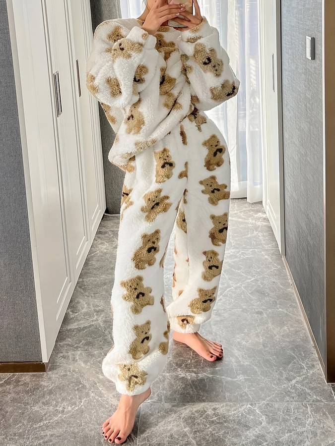 Danica - Ensemble de vêtements d'intérieur ultra confortable avec imprimé ours blanc pour femmes
