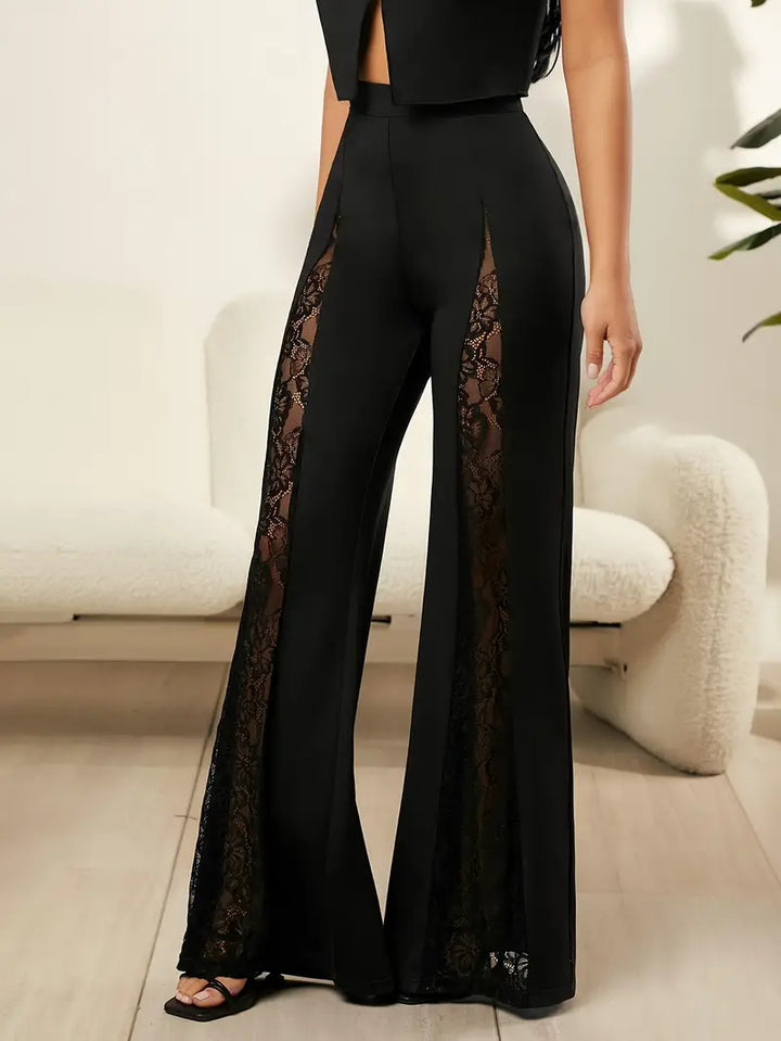 Gloria - Pantalon évasé élégant avec délicate bordure en dentelle