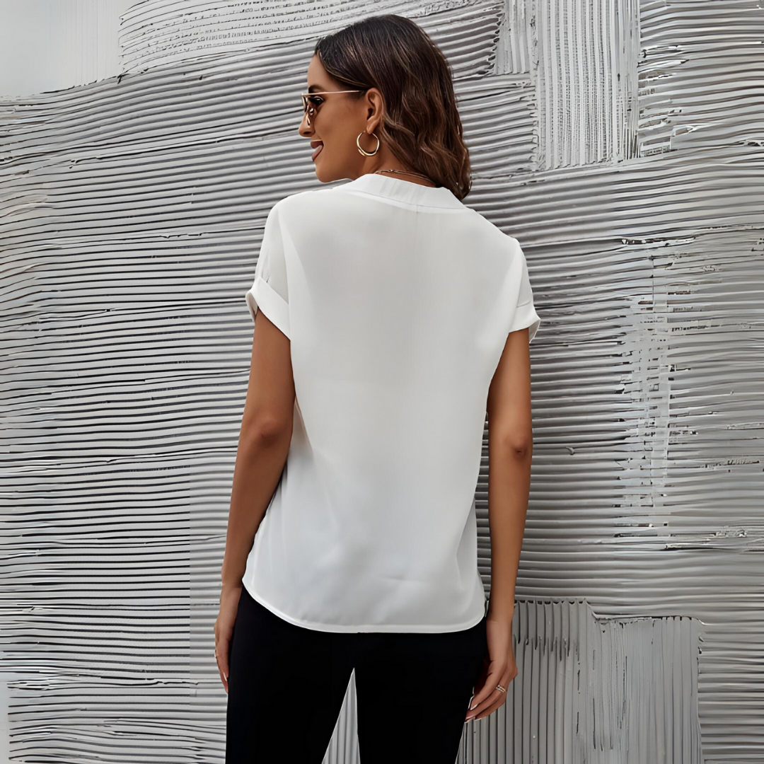 Elegant white blouse with V-neck for women - Serenity Spring Collection