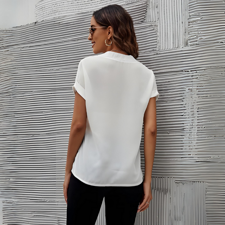 Elegant white blouse with V-neck for women - Serenity Spring Collection