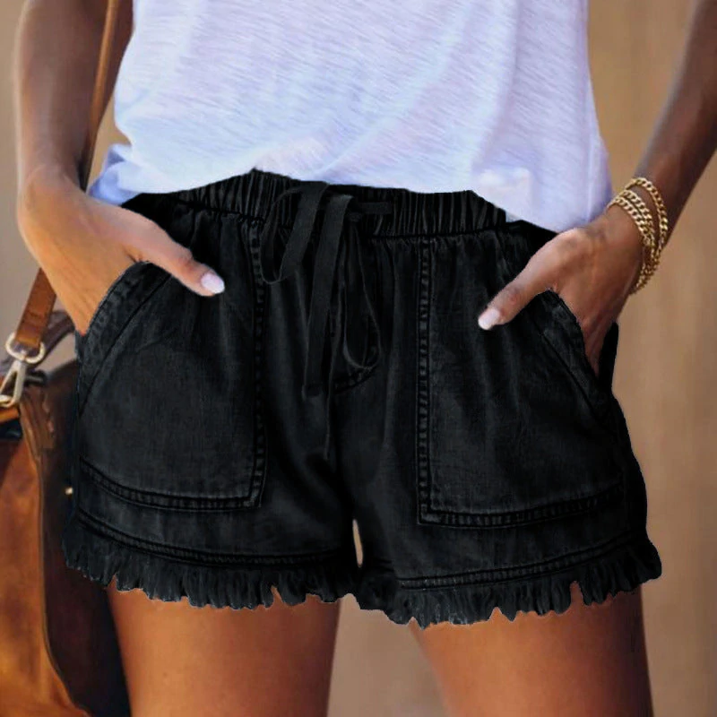 Liza - Elegant high-waisted denim shorts for summer for women