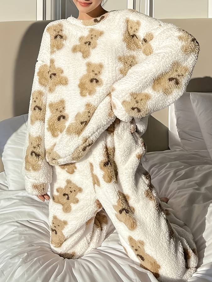 Danica - Ensemble de vêtements d'intérieur ultra confortable avec imprimé ours blanc pour femmes