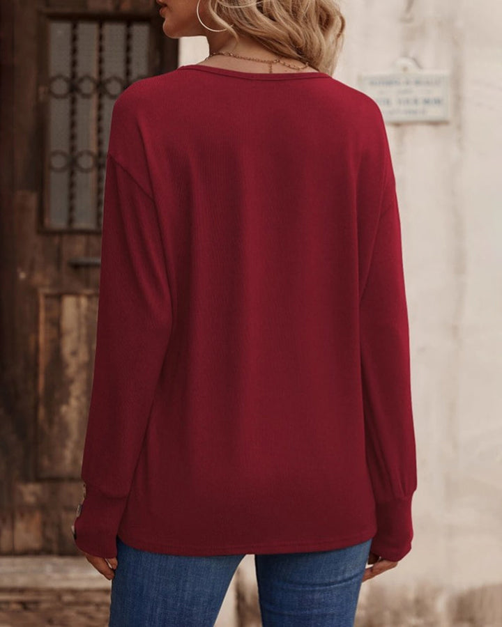 Therese - Top uni élégant et confortable avec décolleté en V et boutons pour femmes