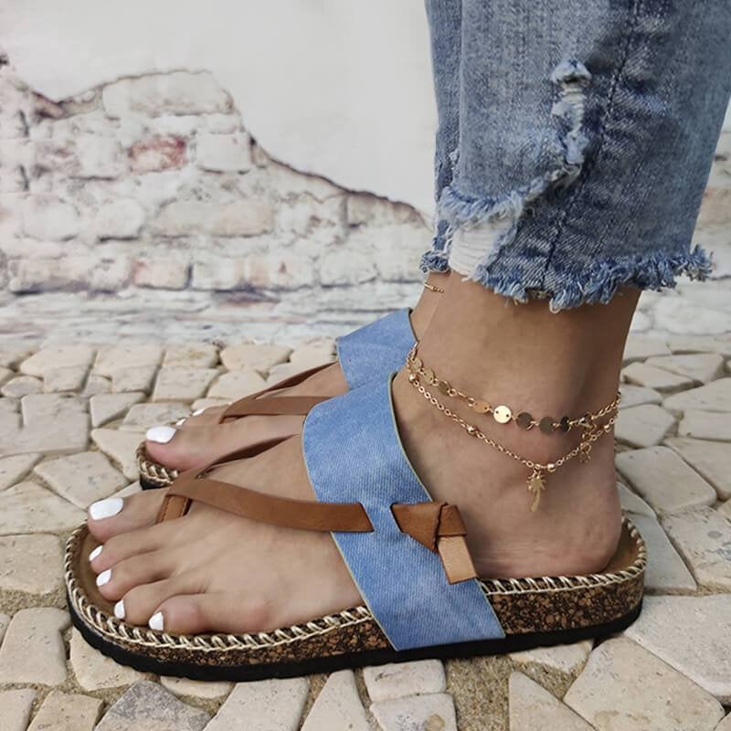 Isa - Sandales bleues élégantes et confortables pour femmes à bout ouvert