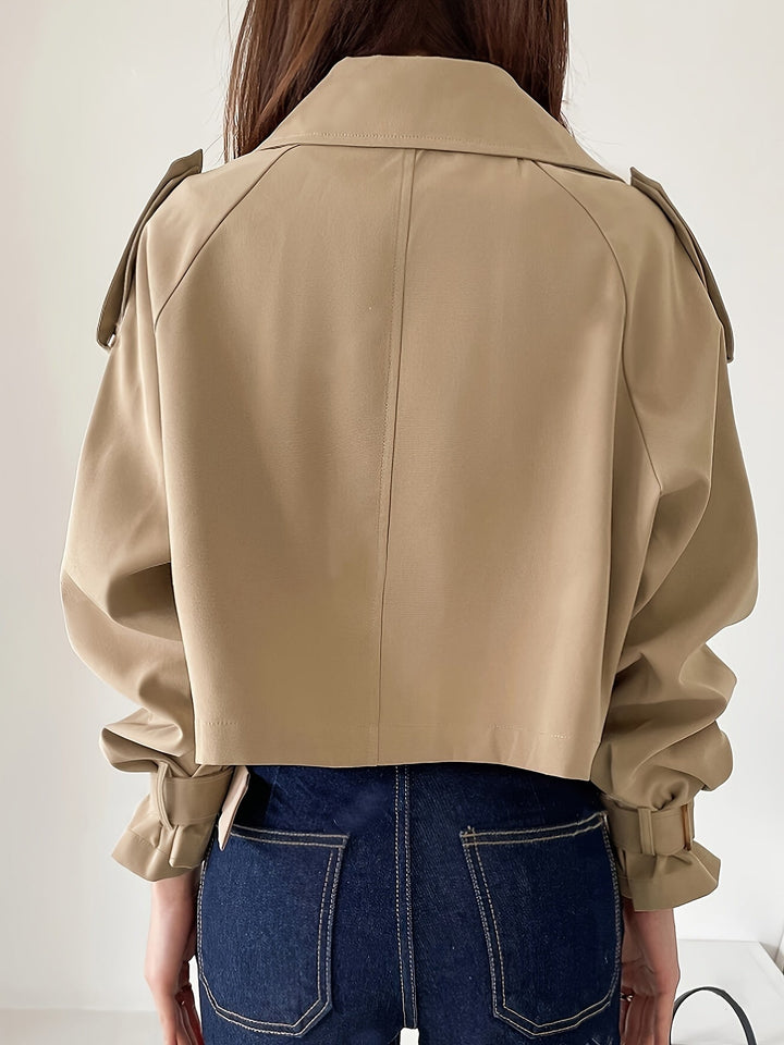 Evelyn - Trench-coat kaki stylé avec col à revers et fermeture à plumes chic pour femmes