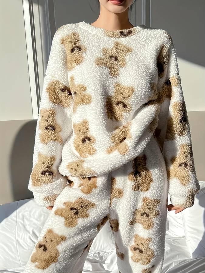 Danica - Ensemble de vêtements d'intérieur ultra confortable avec imprimé ours blanc pour femmes