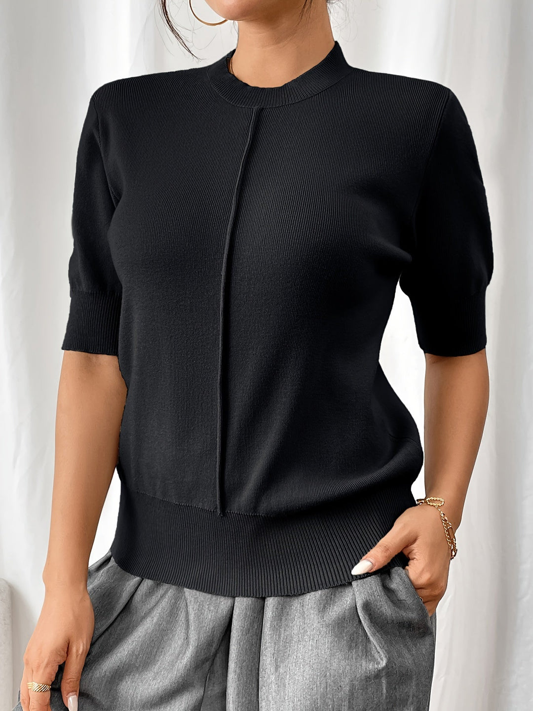 Top en maille d'été stylé à col rond pour femmes | Elise