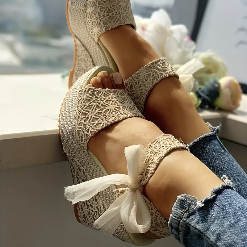 Helena - Stylish wedge heel sandals with delicate bow for the modern woman