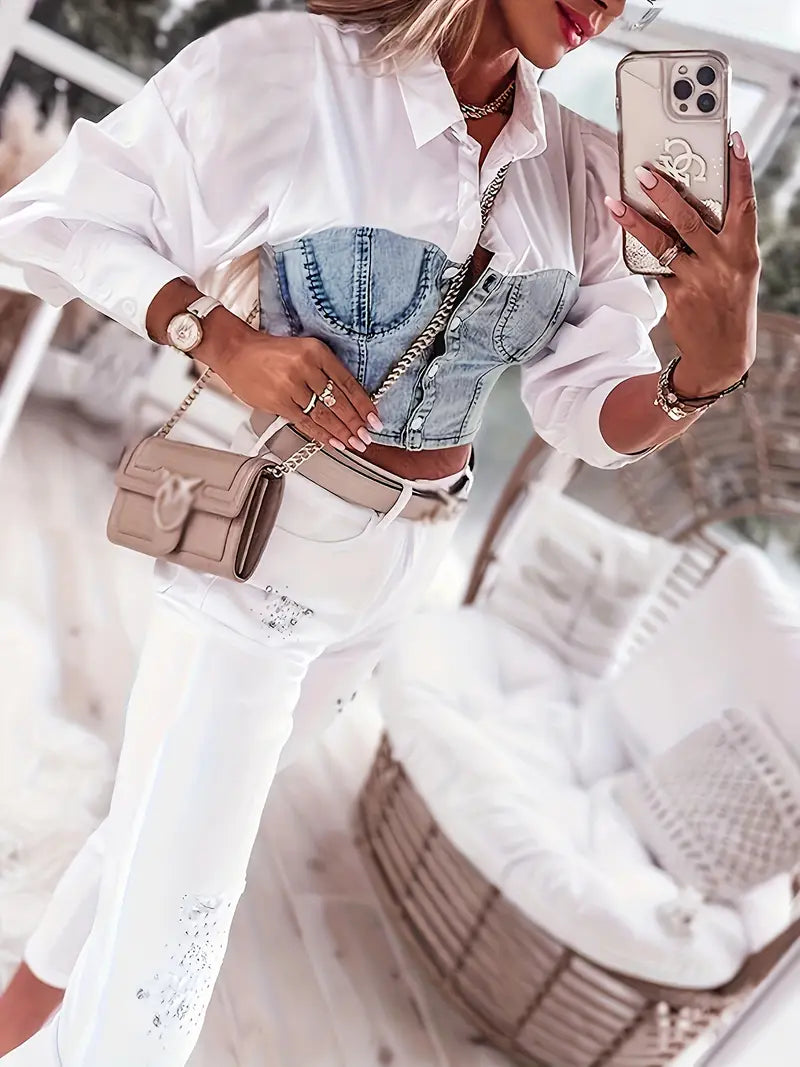 Mila - Top chic d'automne élégant inspiré du denim pour femmes
