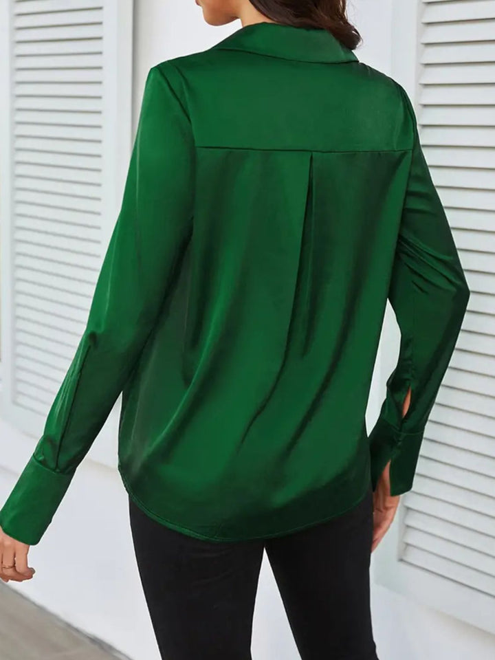 Nikki - Blouse élégante à manches longues vert foncé pour l'automne pour femmes