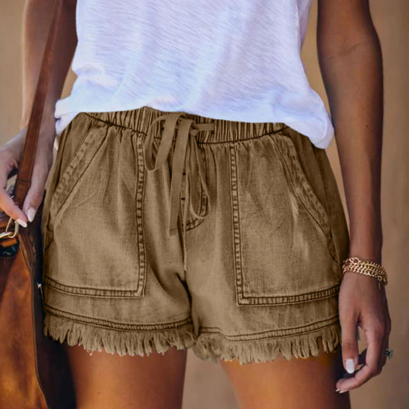 Liza - Elegant high-waisted denim shorts for summer for women