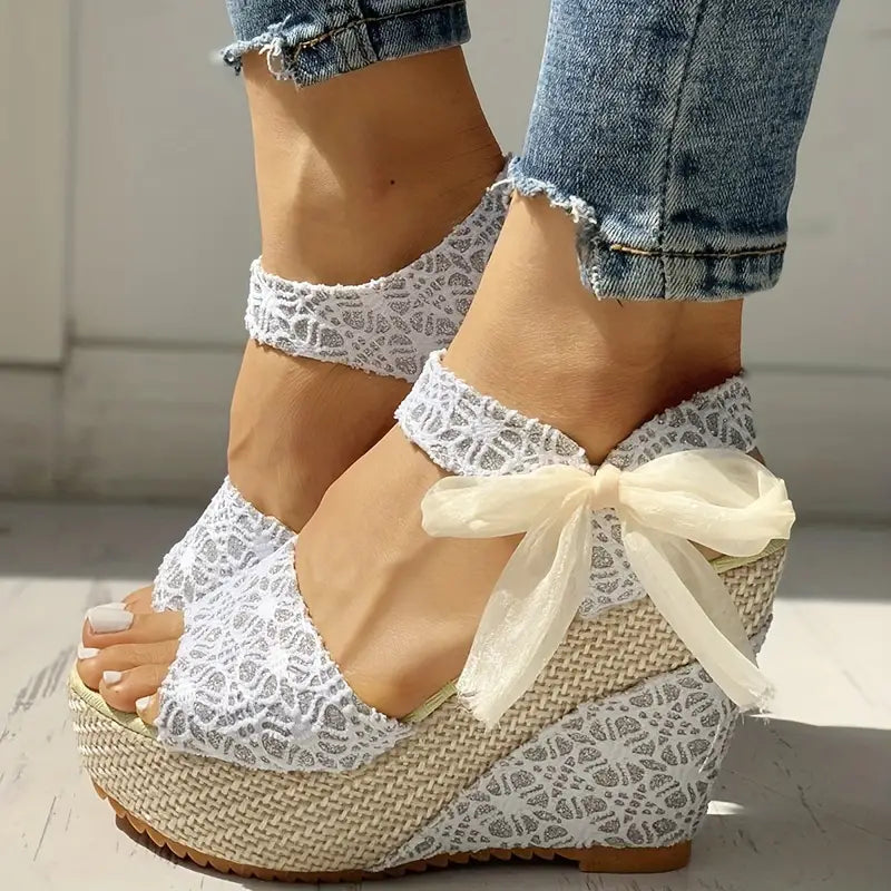 Helena - Stylish wedge heel sandals with delicate bow for the modern woman