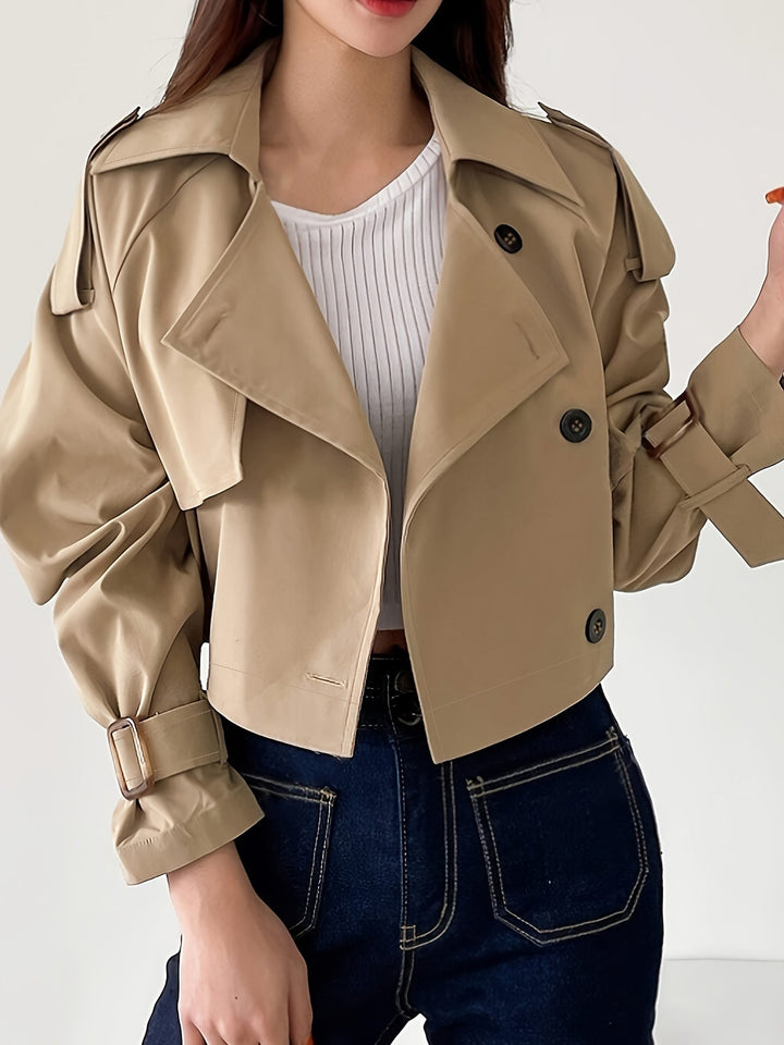Evelyn - Trench-coat kaki stylé avec col à revers et fermeture à plumes chic pour femmes