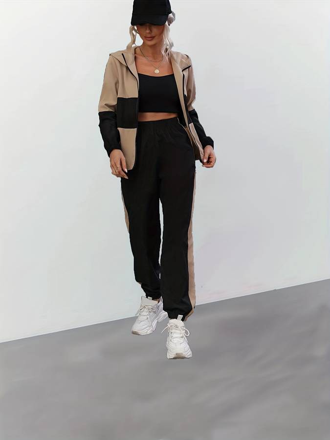 Sandra - Stylish Black Two-Piece Set with Zipper for Women