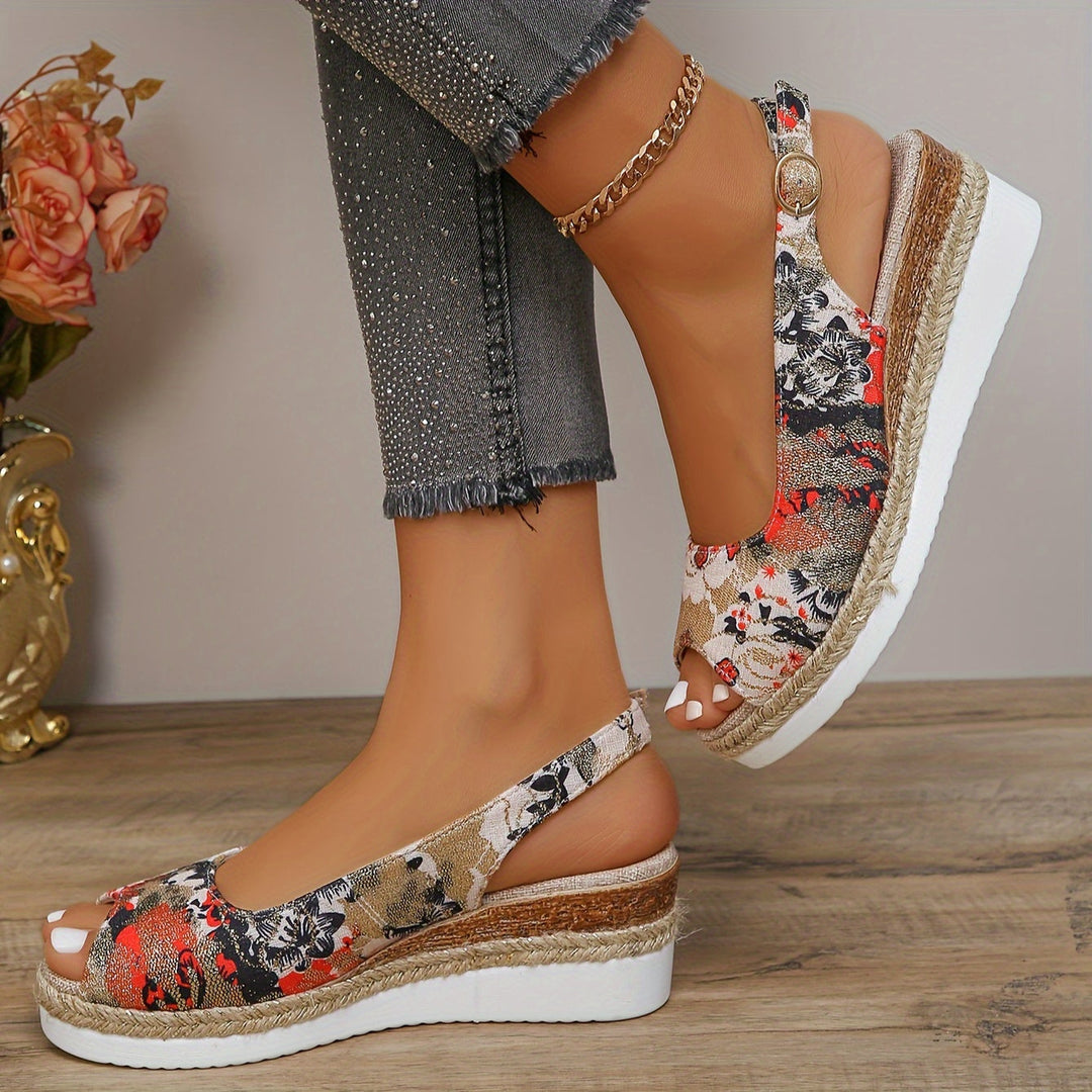 Flora - Stylish and comfortable wedge sandals with beautiful floral pattern for women