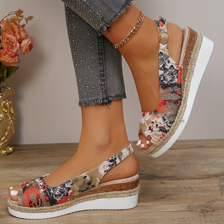 Flora - Stylish and comfortable wedge sandals with beautiful floral pattern for women