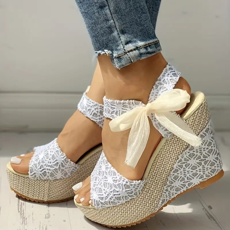 Helena - Stylish wedge heel sandals with delicate bow for the modern woman