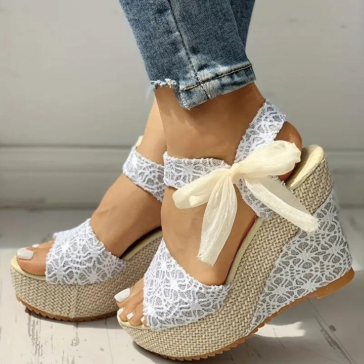Helena - Stylish wedge heel sandals with delicate bow for the modern woman