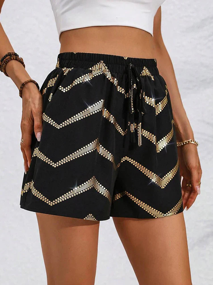 Beryl - Trendy and comfortable black shorts with luxurious gold accent for women