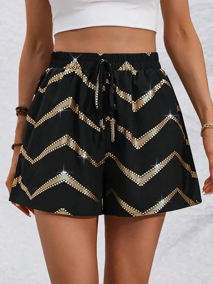 Beryl - Trendy and comfortable black shorts with luxurious gold accent for women