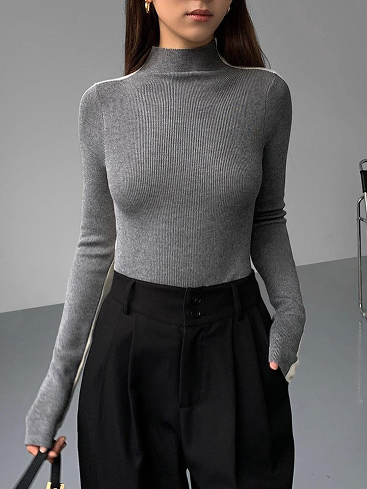 Chic advanced two-tone long-sleeve knit top for women | Sophie