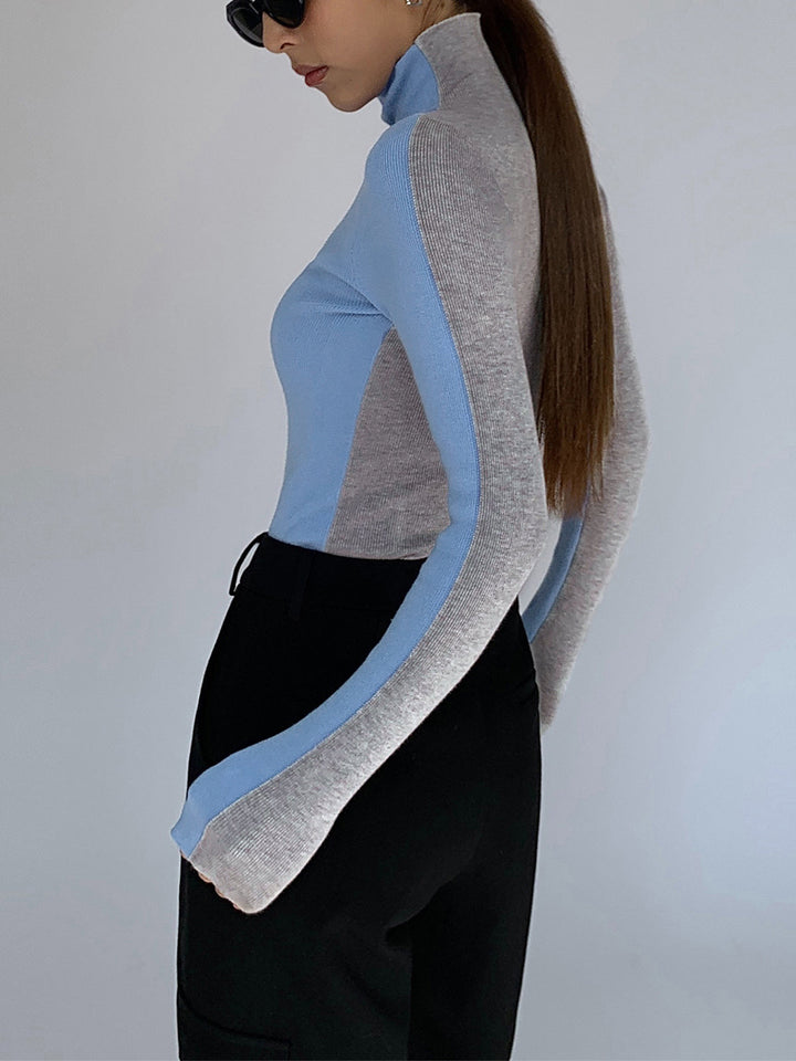 Chic advanced two-tone long-sleeve knit top for women | Sophie