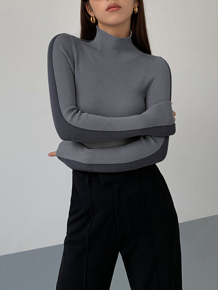 Chic advanced two-tone long-sleeve knit top for women | Sophie