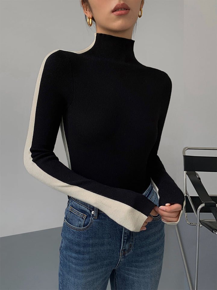 Chic advanced two-tone long-sleeve knit top for women | Sophie