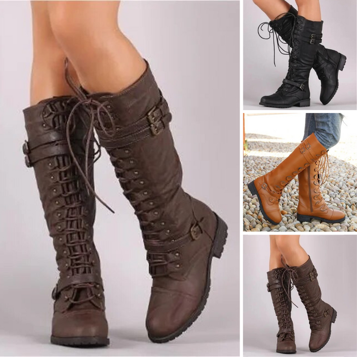 Lulu - Vintage-inspirierte Schnürstiefel mit modischer Schnallenverzierung
