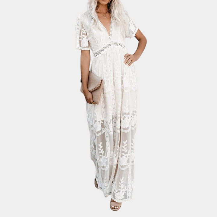 Robe longue à la mode avec détails en dentelle pour femmes