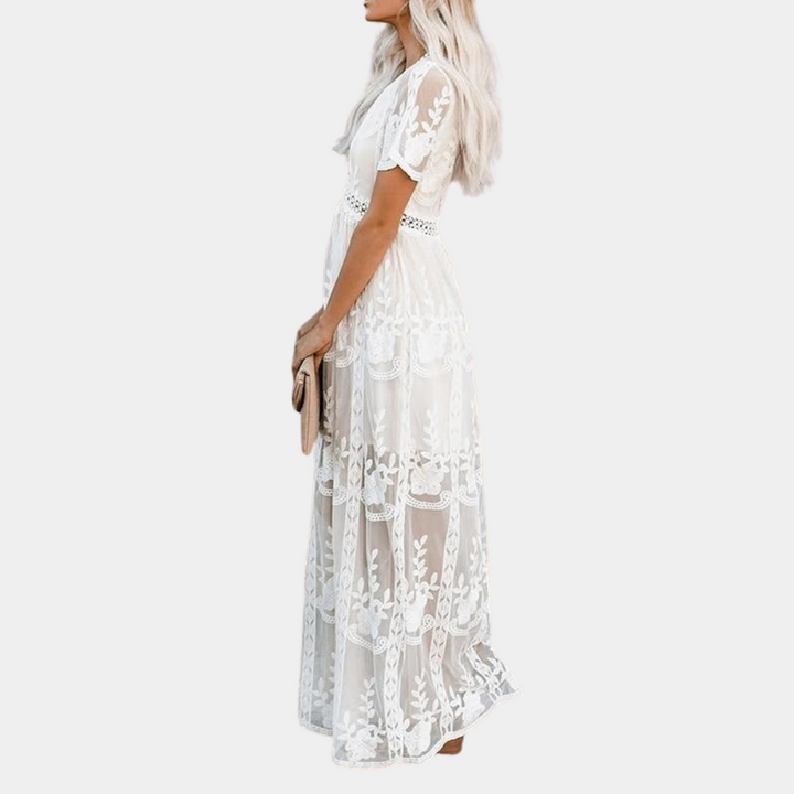 Robe longue à la mode avec détails en dentelle pour femmes